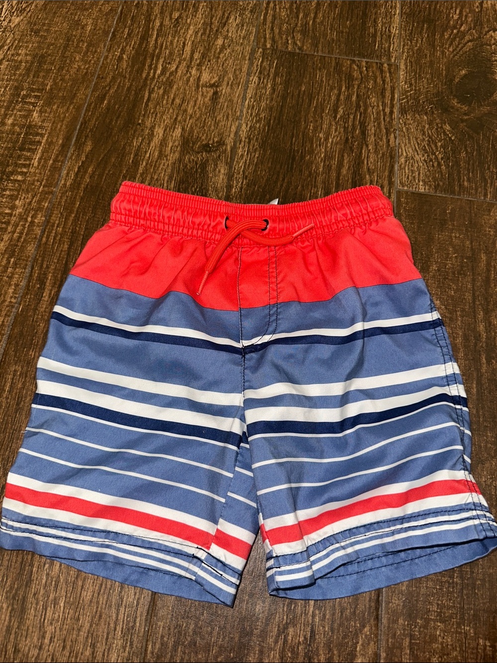 Blue & Red Striped Kids Swim Shorts